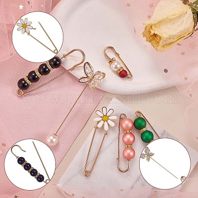 アクリルパールビーズ安全ピンブローチ20個。 ラインストーンの花と蝶