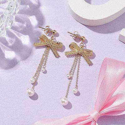 Brass Bowknot Dangle Stud Earrings&nbsp;EJEW-TA00402-1