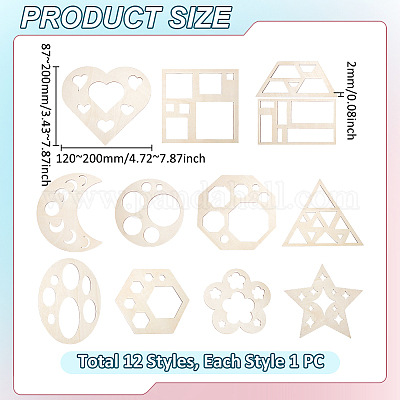 12Pcs MDF Geometric Shape Template&nbsp;DIY-UN0007-96A-1