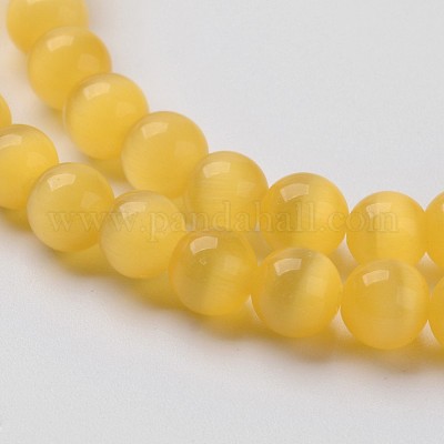 キャッツアイビーズ  ラウンド  ゴールド  10mm  穴：0.8mm  約39個/連  15インチ&nbsp;CER10mm14-1