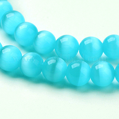 キャッツアイビーズ  ラウンド  ディープスカイブルー  6mm  穴：1mm  約66~68個/連  14.5~15.3インチ&nbsp;CER59-1