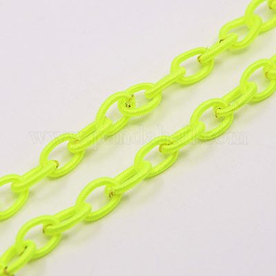 手作りナイロンアズキチェーンループ  オーバル  緑黄  8~9x11~13x2mm  85cm/連について  33.5インチ&nbsp;EC-A001-26-1