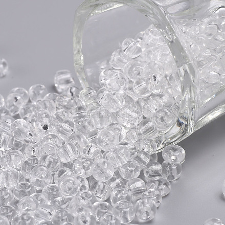 ガラスシードビーズ トランスペアレント ラウンド ホワイト 6/0 4mm 穴:1.5mm 約4500ビーズ/ポンド SEED-A004-4mm-1-1