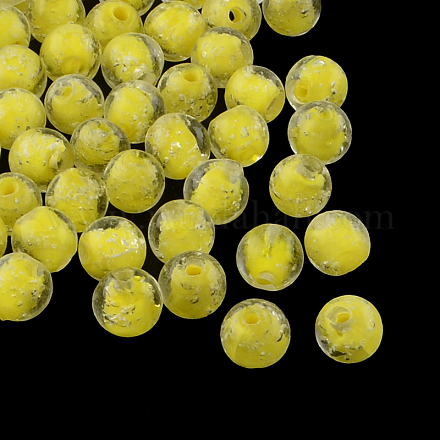 手作り蓄光ランプワークビーズ  ラウンド  きいろ  8mm  穴：1mm&nbsp;LAMP-R125-8mm-02-1