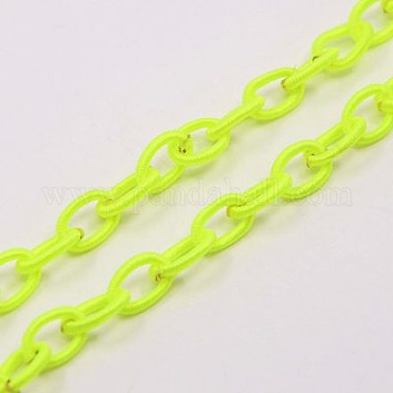 手作りナイロンアズキチェーンループ  オーバル  緑黄  8~9x11~13x2mm  85cm/連について  33.5インチ&nbsp;EC-A001-26-1