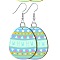 Printed Easter Acrylic Dangle Earrings, Egg with Pattern, Platinum, Light Sky Blue, 50mm