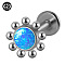G23 Titanium Threadless Labrets, with Imitation Opal, Stainless Steel Color, Sun, 6mm, Pin: 1.2mm