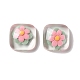 クリア樹脂カボション  正方形  ピンク  花柄  19x19x8mm&nbsp;RESI-G034-A06-2