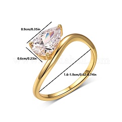 Brass Pave Single Cubic Zirconia Finger Rings for Women, Teardrop, Real 18K Gold Plated, 9x6mm, US Size 7(17.3mm)