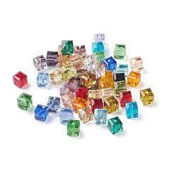 K9ガラス  模造オーストリアクリスタルビーズ  グレードAAA  多面カット  キューブ  ミックスカラー  5~5.5x5~5.5x5~5.5mm（誤差範囲0.5~1mm以内のサイズ）  穴：0.7~0.9mm