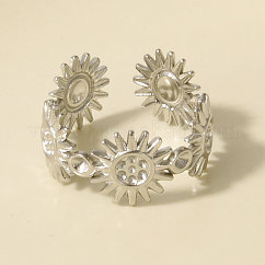 304 Stainless Steel Adjustable Cuff Open Rings, Sun, Stainless Steel Color, 10mm, Inner Diameter: 17mm