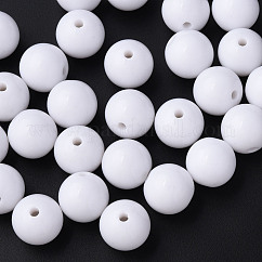 不透明なアクリルビーズ  ラウンド  ホワイト  16x15mm  穴：2.8mm  約220個/500g