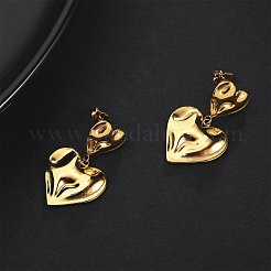 304 Stainless Steel Hammered Heart Dangle Stud Earrings&nbsp;JE1119A