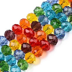 透明ガラスビーズ連売り  多面カット  ロンデル  ミックスカラー  8x6.5mm  穴：1mm  約64~66個/連  15.55~16.8''（39.5~42センチメートル）&nbsp;GLAA-T023-08B