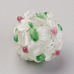 手作りランプワークビーズ  花とロンデル  バンピー  ホワイトスモーク  14~15x12~13mm  穴：1.5~1.8mm&nbsp;LAMP-P051-H10
