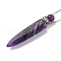 Natural Amethyst Bullet Shaped Perfume Bottle Pendant Necklaces&nbsp;G-B089-02P-08