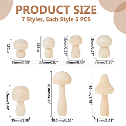 35Pcs 7 Styles Undyed Natural Wood Decoration&nbsp;WOOD-ME0001-18