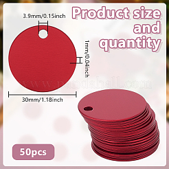 アルミペンダント50個  フラットラウンド  レッド  30x1mm  穴：3.9mm&nbsp;FIND-GO0004-21
