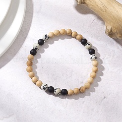 Natural Mixed Gemstone & Wood Round Beaded Stretch Bracelets for Women Men&nbsp;BJEW-JB12597