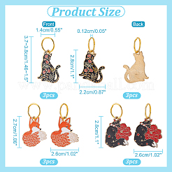 合金エナメルの靴のチャーム  鉄丸カン付き  猫/キツネのチャーム  ローラースケートとスニーカーの靴紐の装飾用  ゴールドカラー  37~38mm  3スタイル  3個/スタイル  9個/セット&nbsp;PALLOY-AB00019