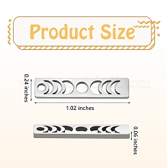 304ステンレススチールペンダント20個  月の満ち欠けのある長方形  ステンレス鋼色  26x6x1.5mm  穴：2mm&nbsp;FIND-SZ0006-03P