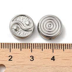 変色しない304ステンレススチールビーズ  フラットラウンドい陰陽  ステンレス鋼色  12x4.5mm  穴：1.4mm&nbsp;STAS-I203-17P