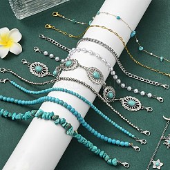合成ターコイズ＆真鍮＆合金チェーン 野球帽チェーン 10個  合金製カニカン付き  プラチナ·ゴールデン  265~270mm&nbsp;HJEW-YW00096