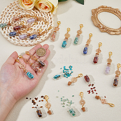 7 Chakra Natural Red Aventurine & Red Jasper & Green Aventurine & Tiger Eye & Synthetic Turquoise & Amethyst & Lapis Lazuli Chips inside Glass Wishing Bottle Pendant Decorations&nbsp;HJEW-FH00146
