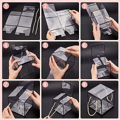 透明なペット用プラスチックギフトボックス  ポリエステルコード付き  正方形  ブラック  完成品：12x12x12cm  約3個/セット&nbsp;OBOX-WH0016-05B
