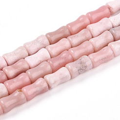 天然石ピンクオパールビーズ連売り  竹の形  9.5~10x5~5.5mm  穴：0.8mm  約38~40個/連  14.96~15.47''（38~39.3センチメートル）&nbsp;G-T140-86B