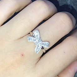 女性用蝶結び真鍮マイクロパヴェクリアキュービックジルコニア指輪  プラチナ  usサイズ7（17.3mm）&nbsp;FS-WGD928F-01