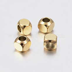 イオンプレーティング（IP）304ステンレスビーズ  キューブ  ゴールドカラー  5x5x5mm  穴：3mm&nbsp;X-STAS-F135-07G-5x5mm