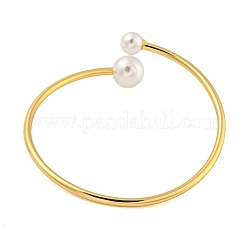Rack Plating Brass & Round ABS Plastic Imitation Pearl Open Cuff Bangles&nbsp;BJEW-Q347-03G