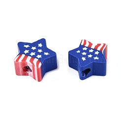 独立記念日の手作りポリマー粘土ビーズ  スター  ブルー  8~9x8.5~9.5x4~5mm  穴：2mm&nbsp;CLAY-Q253-08B