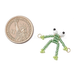 ガラスシードビーズリンクコネクタチャーム  カエル  ゴールドカラー  グリーン  26x27x4.5mm  丸カン：4x0.5ミリ  内径：3mm&nbsp;PALLOY-MZ01229