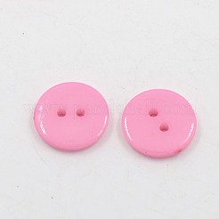 アクリル縫い付け用ボタン  衣装デザインのためのプラスチックボタン  2穴  染め  フラットラウンド  ピンク  15x2mm  穴：1mm&nbsp;BUTT-E084-C-09