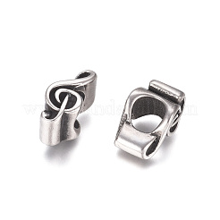 304ステンレススチールヨーロピアンビーズ  大穴ビーズ  音符  アンティークシルバー  14x6x8mm  穴：5.5mm&nbsp;STAS-P173-146AS