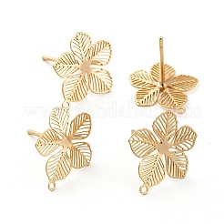 真鍮製スタッドピアスパーツ  DIYイヤリング製作用  カン付き  花  ニッケルフリー  18KGP本金メッキ  14.5x13mm  穴：1mm  ピン：0.6mm&nbsp;X-KK-S345-257G