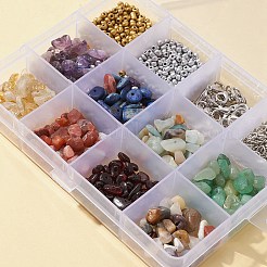 DIYジェムストーンブレスレットネックレス作りキット  天然石と合成石の混合チップとガラスシードビーズを含む  アイアン製丸カン  合金の留め金  ミックスカラー  ビーズ：120g /箱&nbsp;DIY-FS0003-48