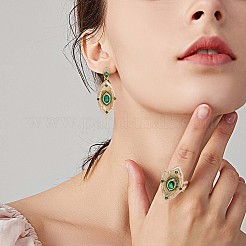 グリーンキュービックジルコニアナザールボンジュウ調節リング  男性用真鍮チャンキーリング  ゴールドカラー  usサイズ4 1/4(15mm)&nbsp;JR925A