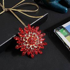 花のラインストーンのブローチ  バックパック衣類用の軽金合金ピン  ライトシャム  70x68x18mm&nbsp;JEWB-WH0022-91