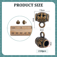 210 個のチベットスタイル合金チューブベイル  ループベイル  保釈ビーズ  花とドラム  アンティークブロンズ  9x7.5mm  穴：2mm  内径：3.5mm&nbsp;TIBE-PH0002-62AB