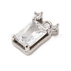 真鍮舗装クリアキュービックジルコニアチャーム  プラチナ  長方形  10x7x2mm  穴：1mm&nbsp;KK-Z051-01P-01