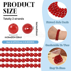 2連売り天然マレーシアジェイドビーズ連売り  染め＆加熱  ラウンド  レッド  6~6.5mm  穴：1mm  約60~62個/連  14.96インチ（38cm）&nbsp;G-TA0003-35A-01