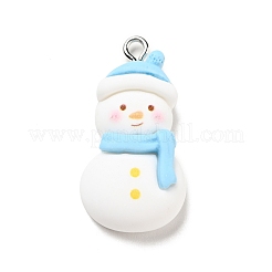 クリスマスの不透明な樹脂ペンダント  プラチナトーンの鉄ループ付き  雪だるまチャーム  ホワイト  31.5x16.5x7.5mm  穴：2x2.3mm&nbsp;RESI-G043-A02