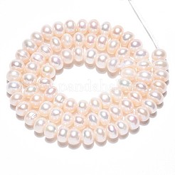 天然養殖淡水パールビーズ連売り  ロンデル  乳白色  6~7x4~5mm  穴：0.5mm  約77個/連  14.96''（38センチメートル）&nbsp;PEAR-N015-06A-01