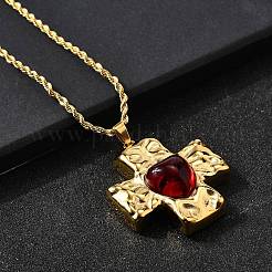 Cross with Heart 304 Stainless Steel Cubic Zirconia Pendant Necklaces&nbsp;NJEW-H070-01G-01
