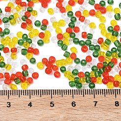 4色のクリスマス8/0つの透明なガラスの丸いシードビーズ  ミックスカラー  3mm  穴：1mm  約10000個/袋&nbsp;SEED-X0058-02
