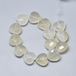 天然ホワイトアゲート瑪瑙ビーズ連売り  多面カット  ハート  14.5~15x15~15.5x7~8mm  穴：1.2mm  約14個/連  7.6インチ&nbsp;X-G-S357-E02-10