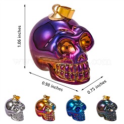 5個5色電気メッキk9ガラスペンダント  金メッキ真鍮ベイル付き  スカルチャーム  ハロウィン  ミックスカラー  25x26~27x19mm  穴：5x3mm  1pc /カラー&nbsp;EGLA-SZ0001-35